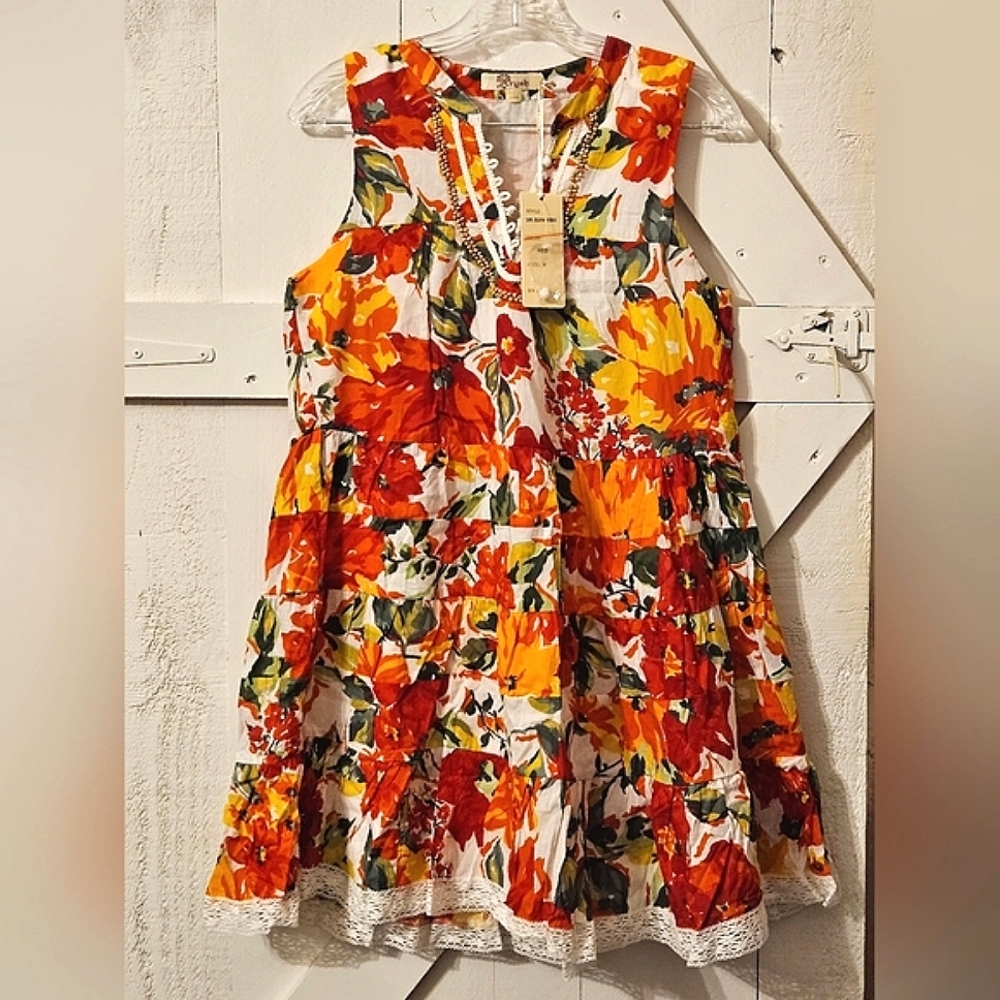 Aryeh Floral Red, Orange and White Dress